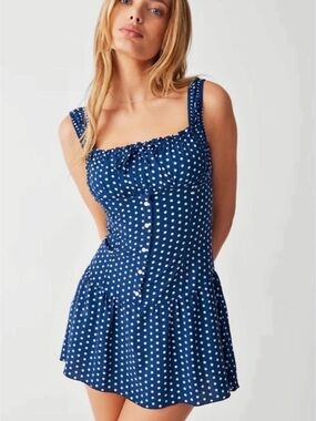 Frankies Bikinis Christa Ruffle Mini Dress in Sailor Dot